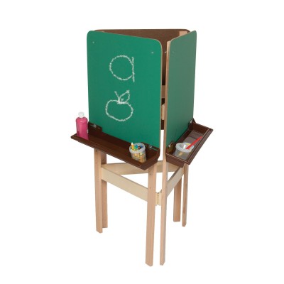 Wood Designs 3 Way Easel with Chalkboard and Brown Trays   